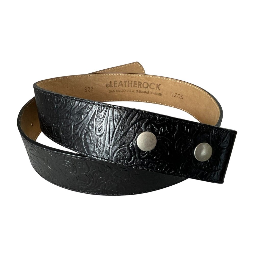 Leatherock Tooled Brownish-Black Leather Belt Strap  Size 32  NWOT  No Buckle